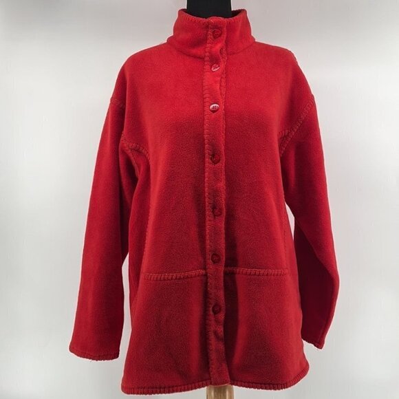 euro Joy Shacket fleece button up unique stitches orange fall cozy sz lg - Picture 3 of 9